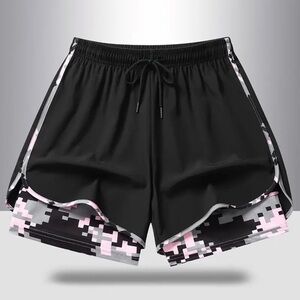 Women Camouflage & Women Blue Athletic Shorts with Drawstring Waistband. (2pcs)